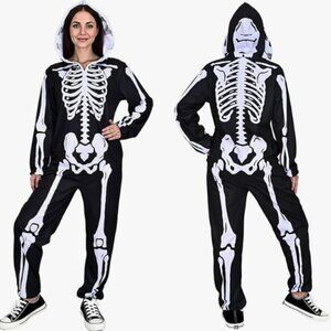 Wegtics // Skeleton Costume Halloween Onesie with Hood and Zipper M